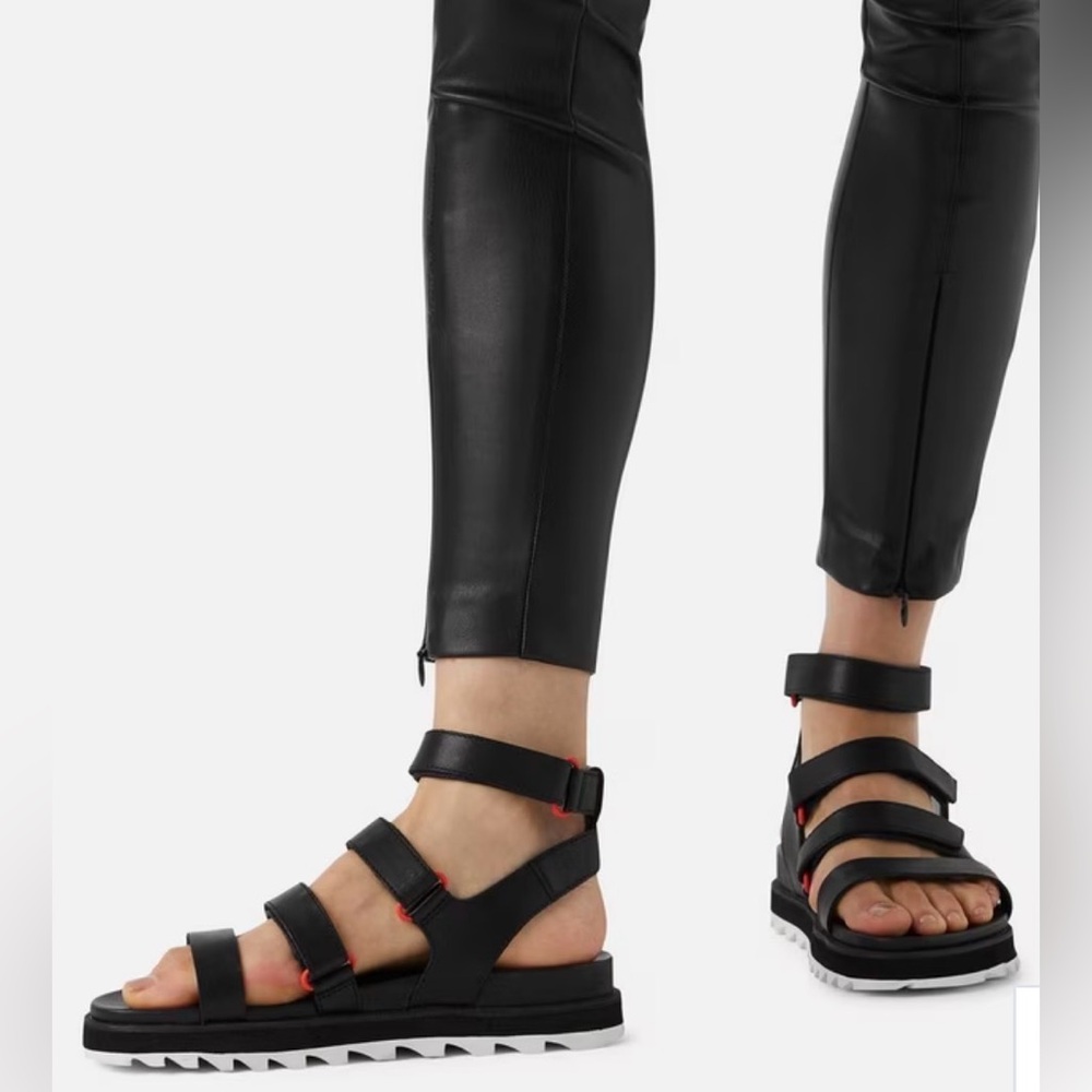 Sorel Black Strappy Platform Sandals with White Sole